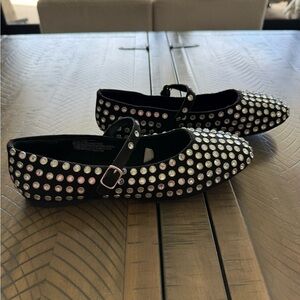 Women a new day Black Rhinestone Mary Jane Ballet Flats